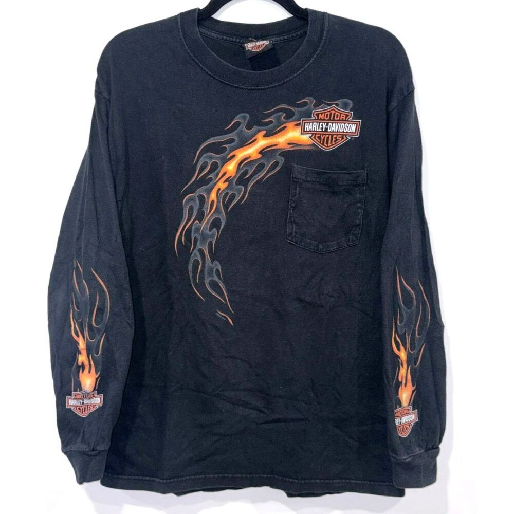 Vintage 2006 Harley-Davidson South Richmond VA Flame Sleeve Pocket Tee S
